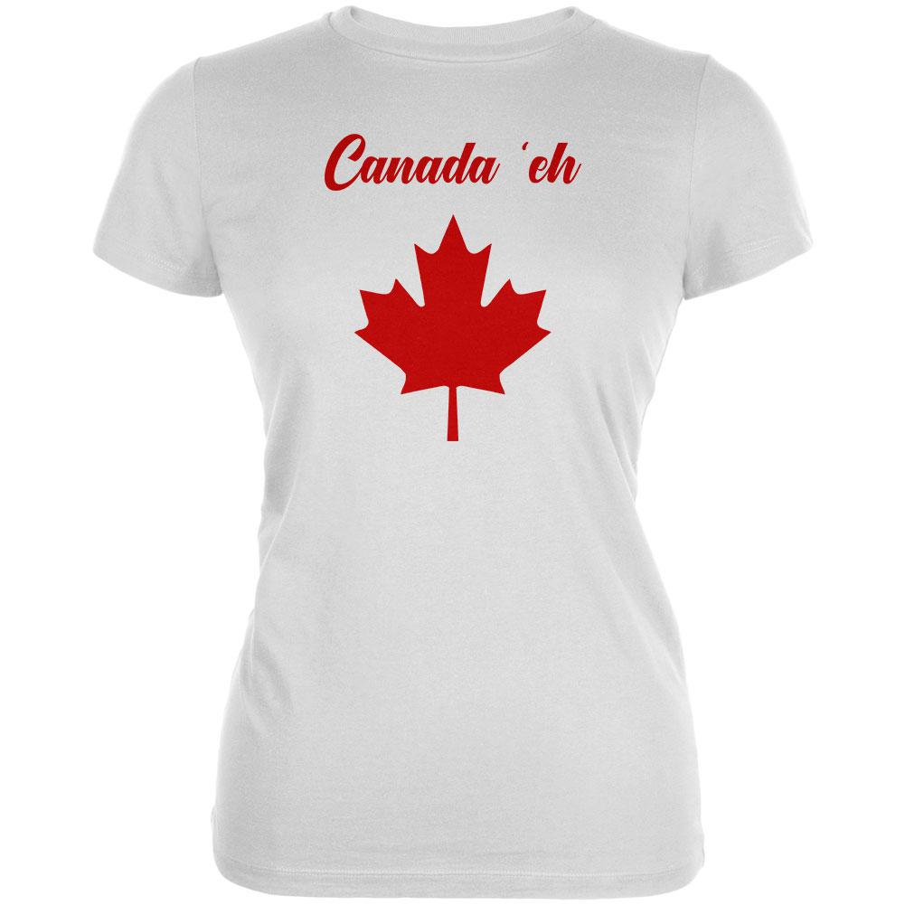 Canada Day 'Eh Pun Red Juniors Soft T Shirt Juniors T-Shirts Old Glory 2XL White 