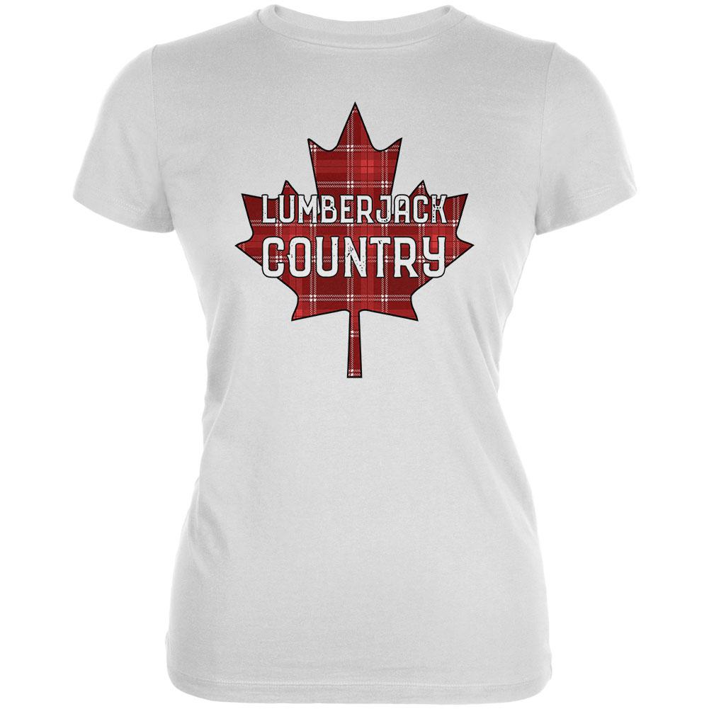 Canada Day Lumberjack Country Plaid Juniors Soft T Shirt Juniors T-Shirts Old Glory 2XL White 