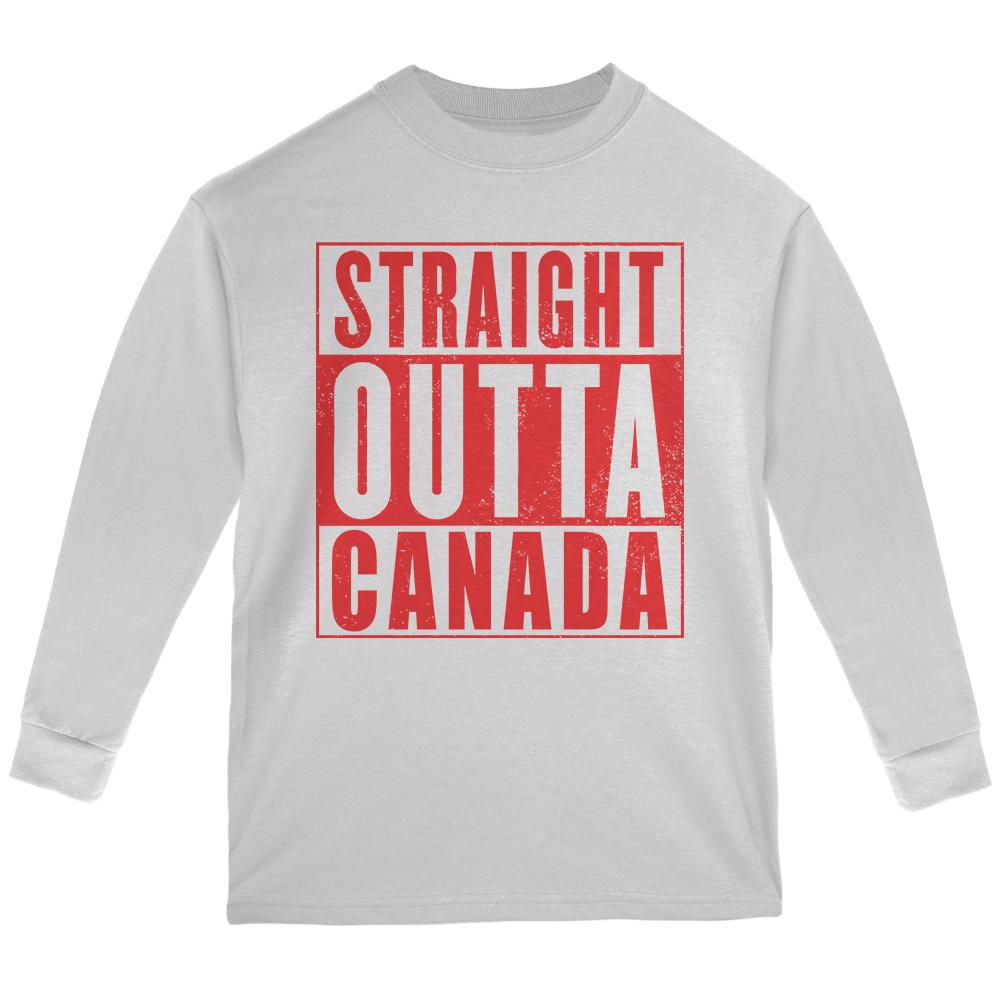 Straight Outta Canada Youth Long Sleeve T Shirt Youth Long Sleeves Old Glory LG White 