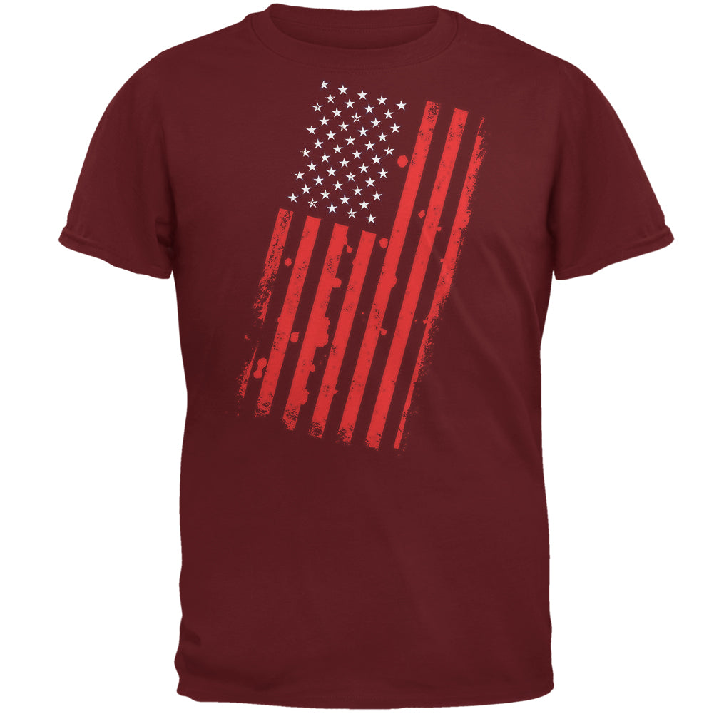 4th of July Distressed Offset American Flag Mens T Shirt Men's T-Shirts 4th of July 2XL Garnet Red 