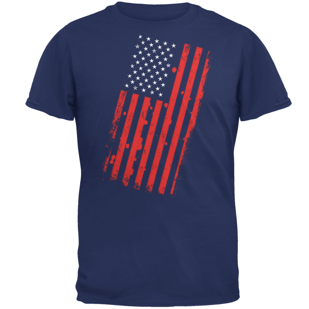 4th of July Distressed Offset American Flag Mens T Shirt Men's T-Shirts 4th of July 2XL Metro Blue 