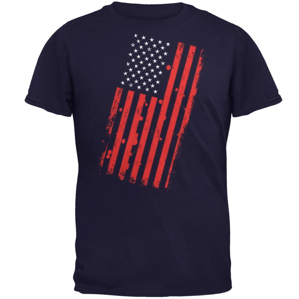 4th of July Distressed Offset American Flag Mens T Shirt Men's T-Shirts 4th of July 2XL Navy 