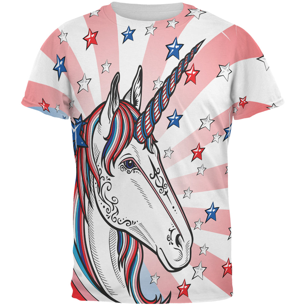 4th of July Freedom is Magical Unicorn All Over Mens T Shirt Men's T-Shirts 4th of July 2XL Multicolor 