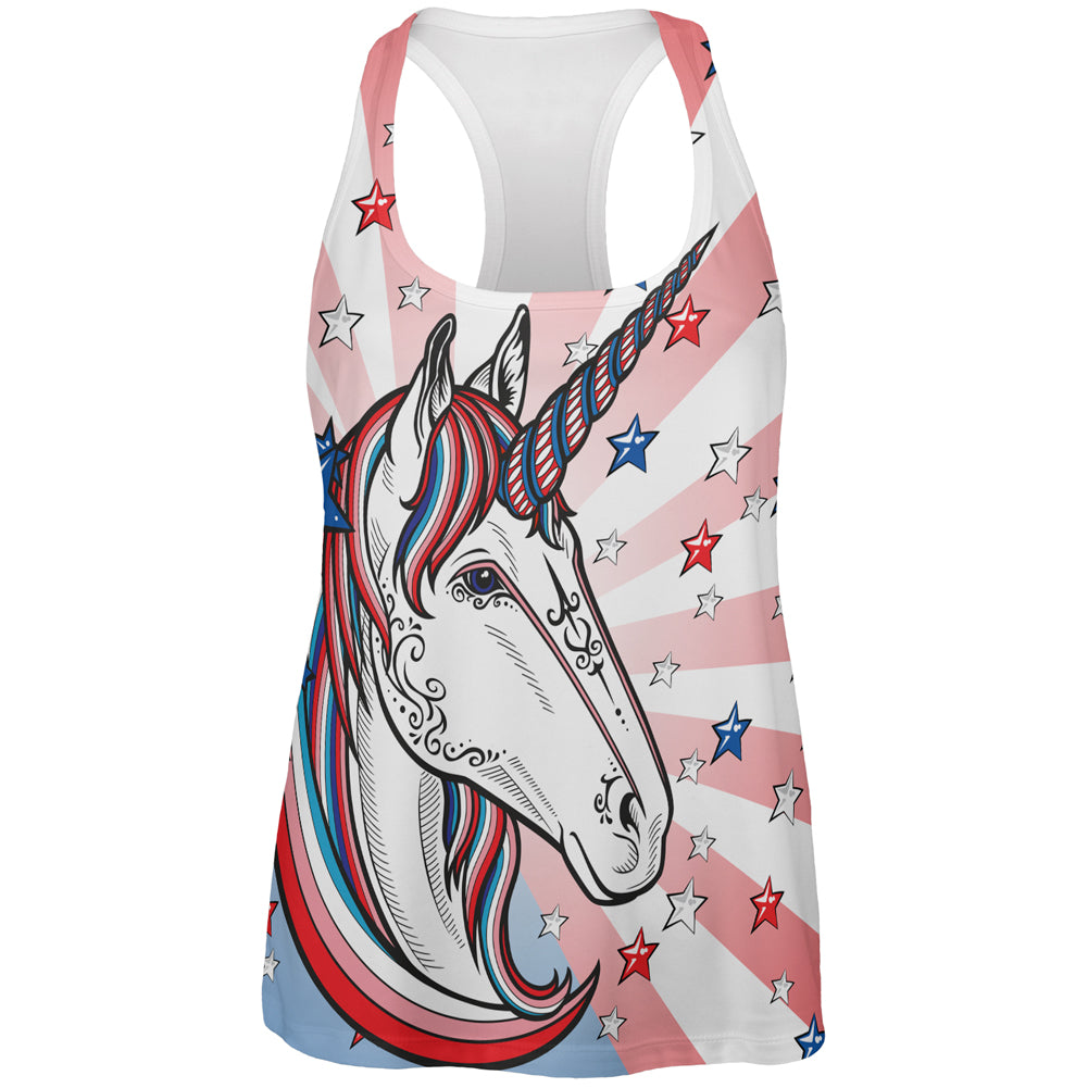 4th of July Freedom is Magical Unicorn All Over Womens Work Out Tank Top Women's Tank Tops 4th of July 2XL Multicolor 