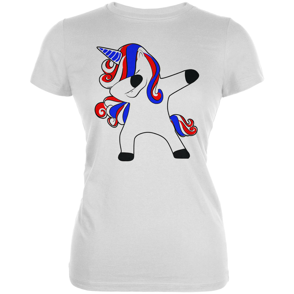 4th of July Dabbing Unicorn Americorn Juniors Soft T Shirt Juniors T-Shirts 4th of July 2XL White 