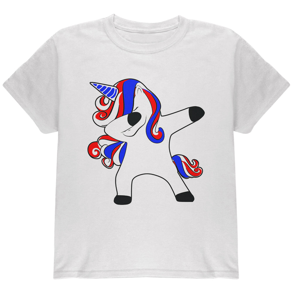 4th of July Dabbing Unicorn Americorn Youth T Shirt Youth T-Shirts 4th of July YLG White 