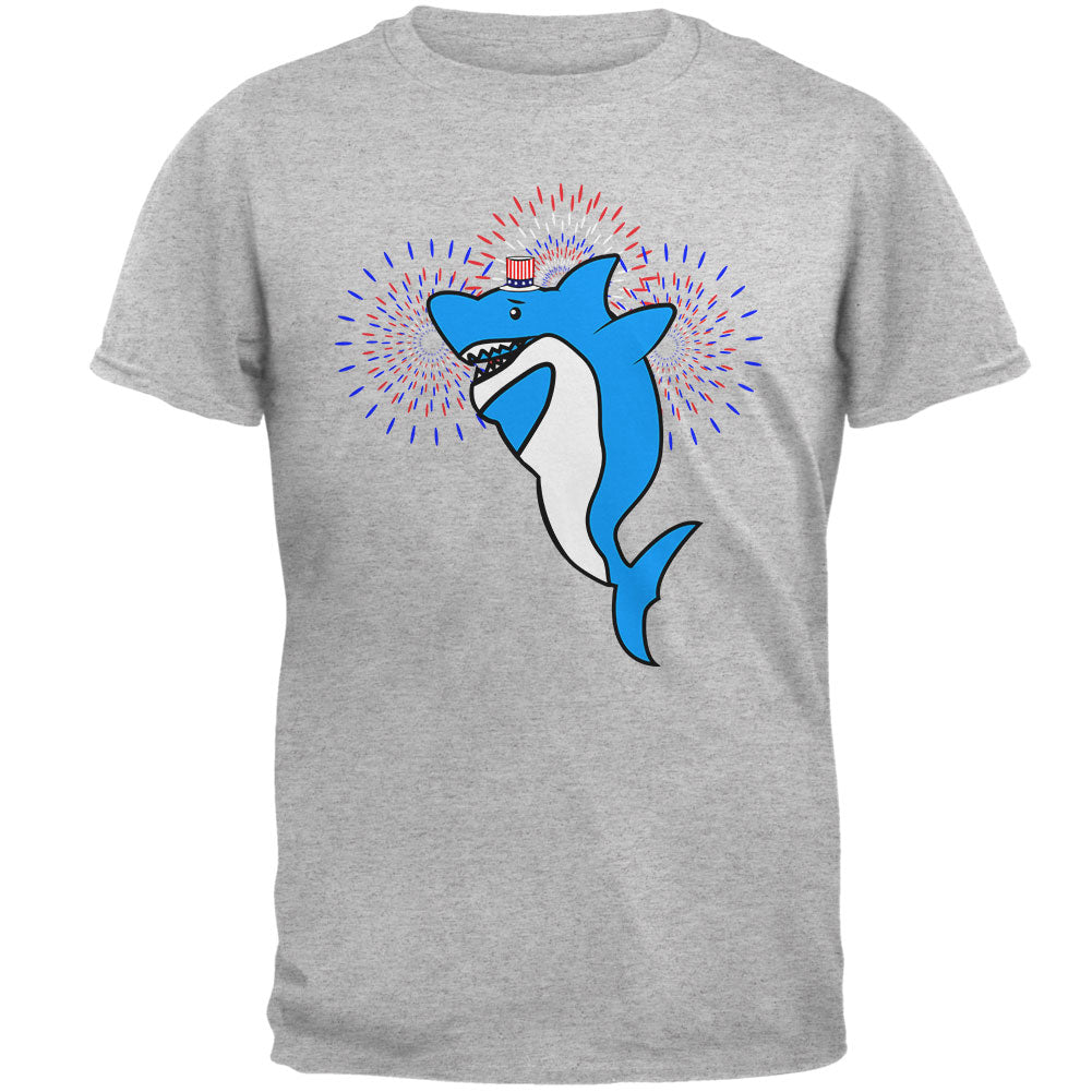 4th Of July Dabbing Shark Fireworks Mens T Shirt Men's T-Shirts 4th of July 2XL Heather 