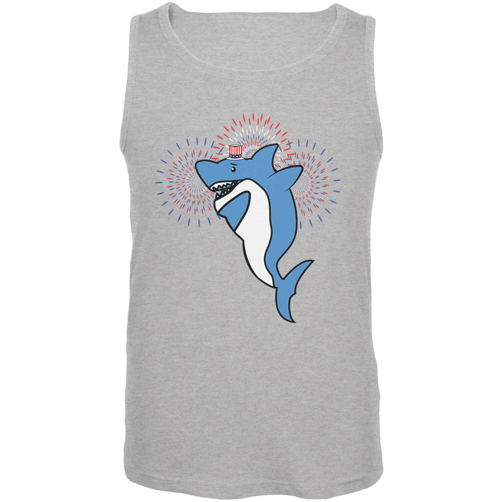 4th Of July Dabbing Shark Fireworks Mens Tank Top Men's Tank Tops 4th of July 2XL Heather 