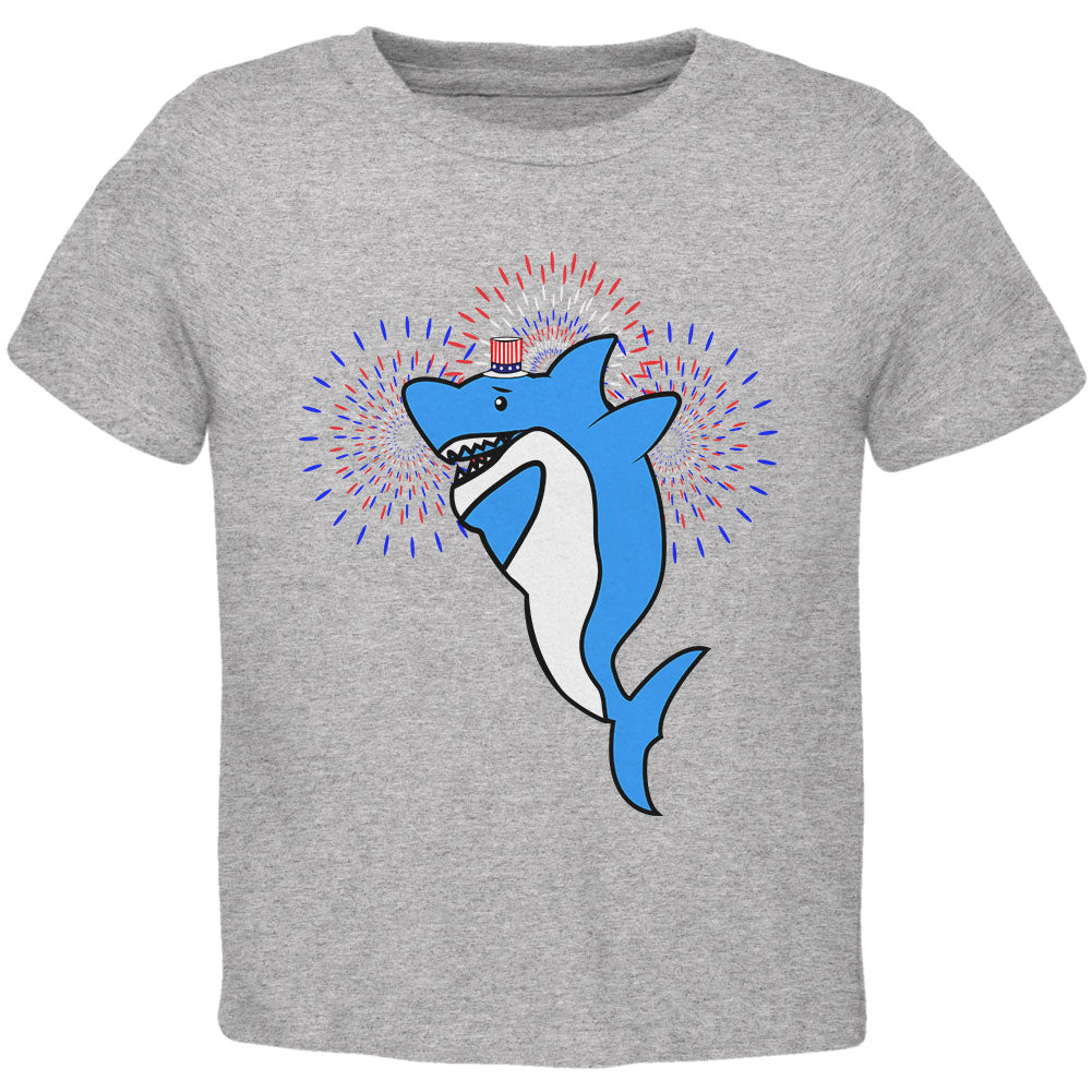 4th Of July Dabbing Shark Fireworks Toddler T Shirt Toddler T-Shirts 4th of July 2T Heather 