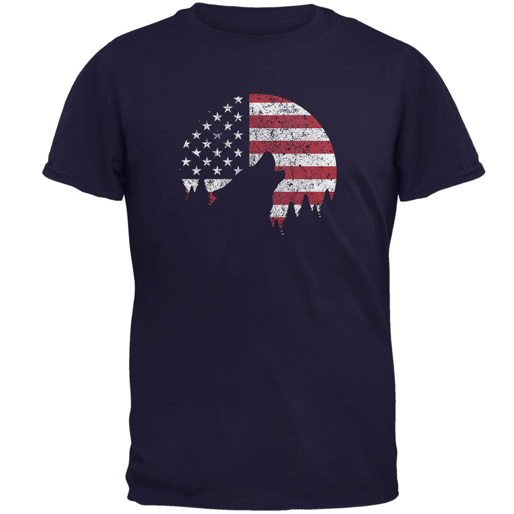 4th Of July Wolf Silhouette Flag Moon Mens T Shirt Men's T-Shirts 4th of July 2XL Navy 