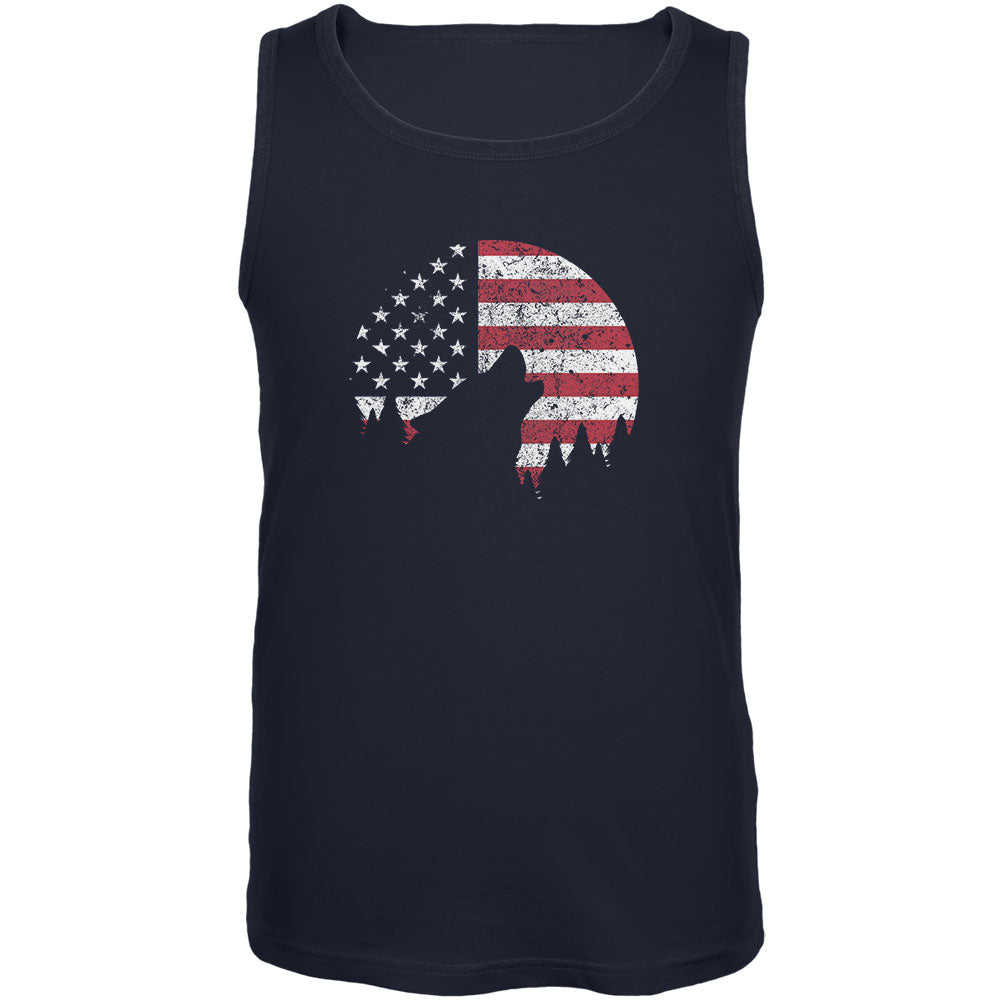 4th Of July Wolf Silhouette Flag Moon Mens Tank Top Men's Tank Tops 4th of July 2XL Navy 