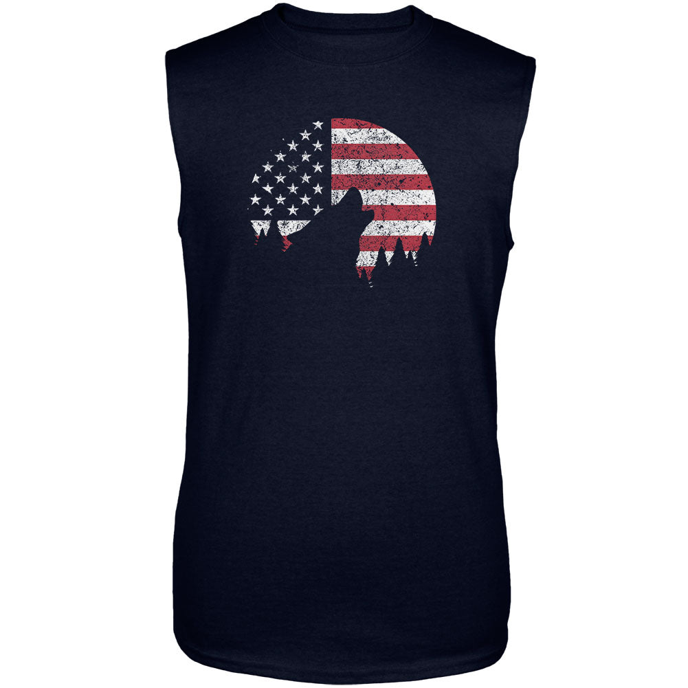 4th Of July Wolf Silhouette Flag Moon Mens Sleeveless Shirt Men's Tank Tops 4th of July 2XL Navy 