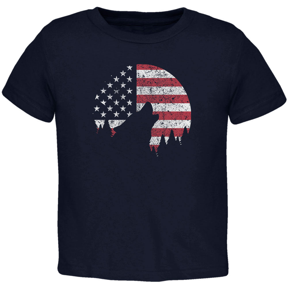 4th Of July Wolf Silhouette Flag Moon Toddler T Shirt Toddler T-Shirts 4th of July 2T Navy 