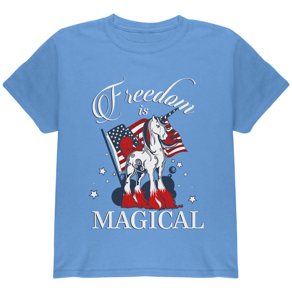 4th Of July Freedom Is Magical Unicorn Youth T Shirt Youth T-Shirts 4th of July YMD Carolina Blue 