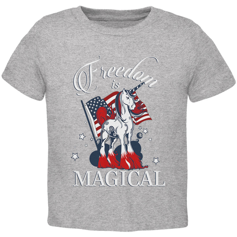 4th Of July Freedom Is Magical Unicorn Toddler T Shirt Toddler T-Shirts 4th of July 2T Heather 