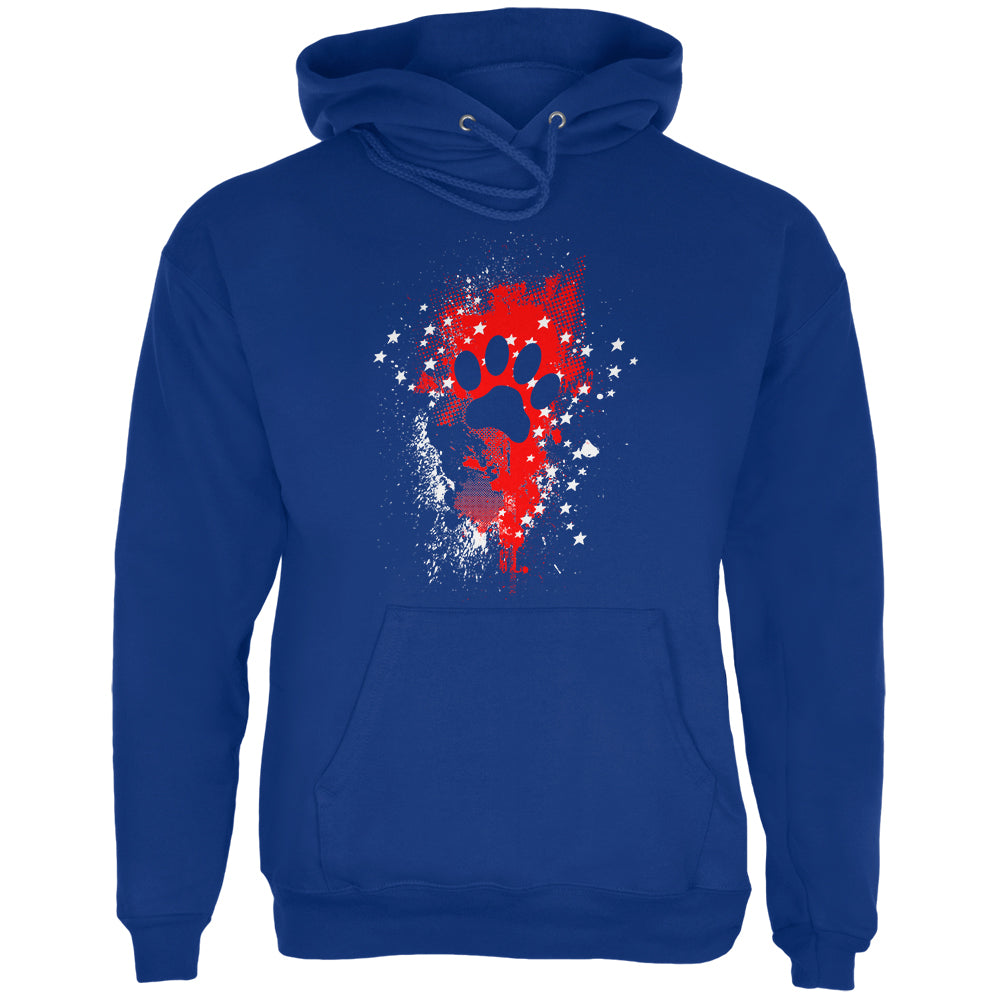 4th of July Puppy Dog Paw Print Stars and Splatters Mens Hoodie Men's Hoodies 4th of July 2XL Deep Royal 