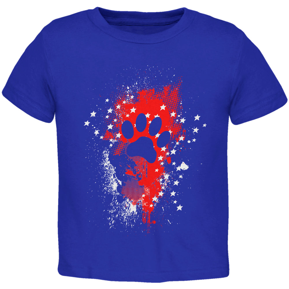 4th of July Puppy Dog Paw Print Stars and Splatters Toddler T Shirt Toddler T-Shirts 4th of July 2T Royal 