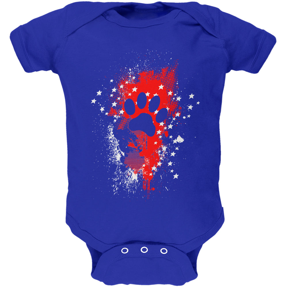 4th of July Puppy Dog Paw Print Stars and Splatters Soft Baby One Piece Baby One Piece 4th of July 0-3M Royal 