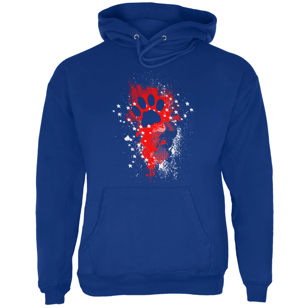 4th of July Kitty Cat Paw Print Stars and Splatters Mens Hoodie Men's Hoodies 4th of July 2XL Deep Royal 