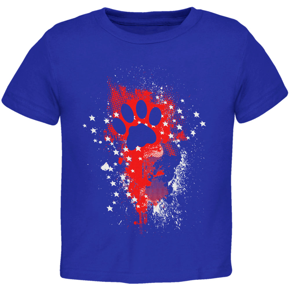 4th of July Kitty Cat Paw Print Stars and Splatters Toddler T Shirt Toddler T-Shirts 4th of July 2T Royal 