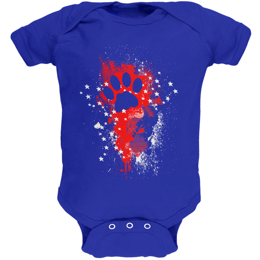 4th of July Kitty Cat Paw Print Stars and Splatters Soft Baby One Piece Baby One Piece 4th of July 0-3M Royal 