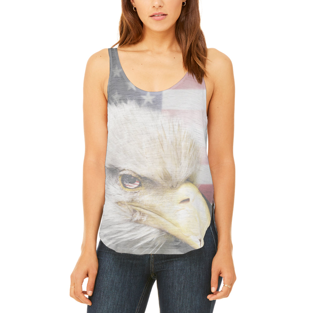 4th of July American Bald Eagle Eye Flag Juniors Flowy Side Slit Tank Top Juniors Tank Tops 4th of July 2XL Multicolor 