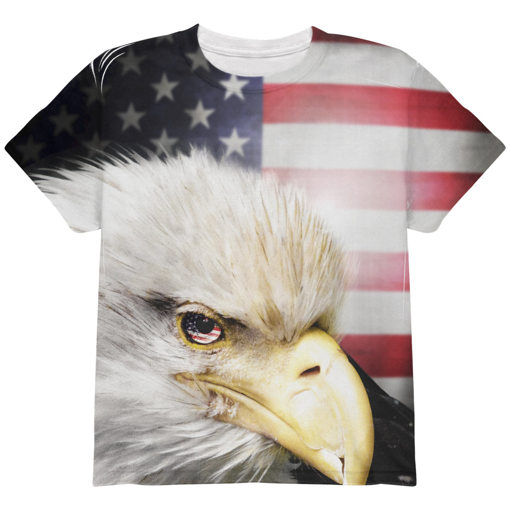 4th of July American Bald Eagle Eye Flag All Over Youth T Shirt Youth T-Shirts 4th of July YLG Multicolor 