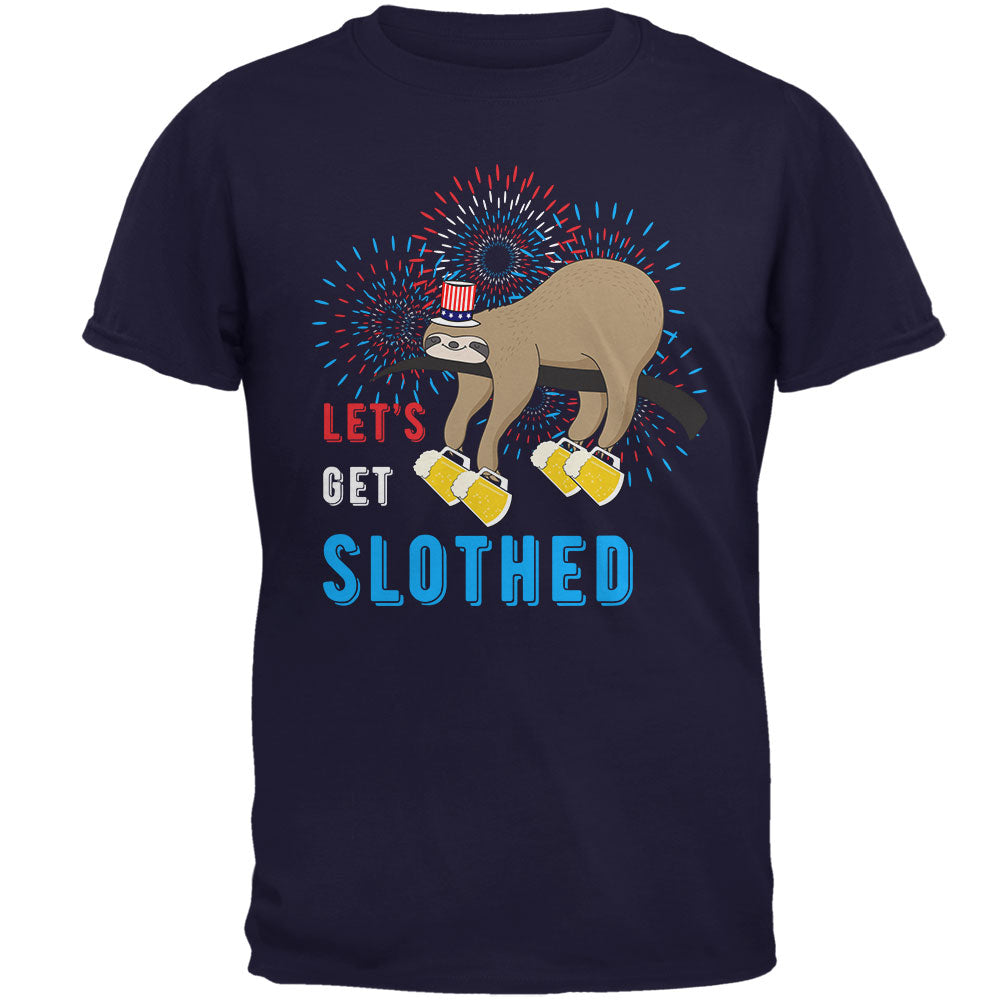 4th of July Beer Drinking Sloth Let's Get Slothed Mens T Shirt Men's T-Shirts 4th of July 2XL Navy 