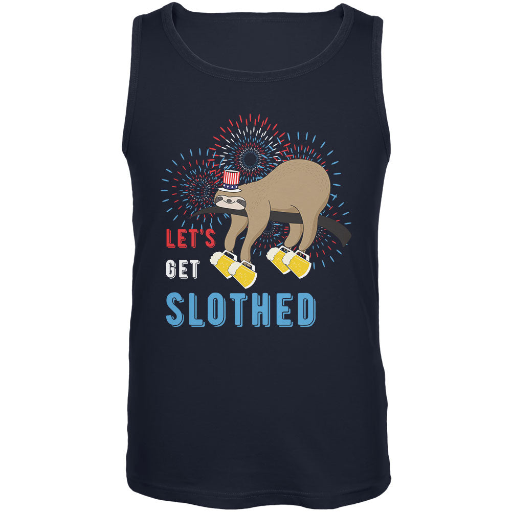 4th of July Beer Drinking Sloth Let's Get Slothed Mens Tank Top Men's Tank Tops 4th of July 2XL Navy 