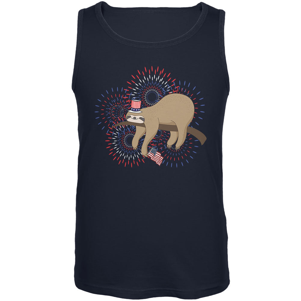 4th Of July Sloth Patriotic Cute Fireworks Mens Tank Top Men's Tank Tops 4th of July 2XL Navy 