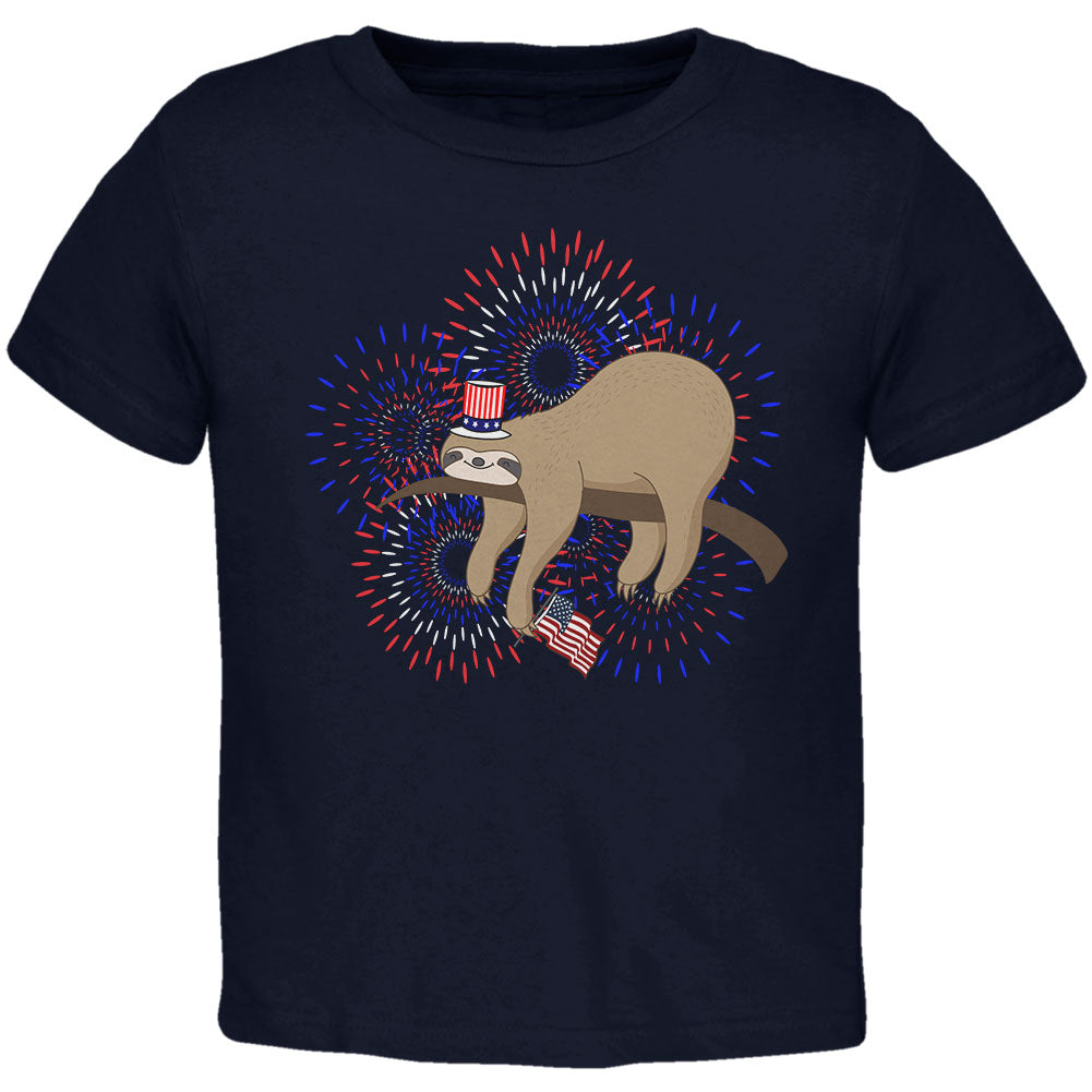 4th Of July Sloth Patriotic Cute Fireworks Toddler T Shirt Toddler T-Shirts 4th of July 2T Navy 