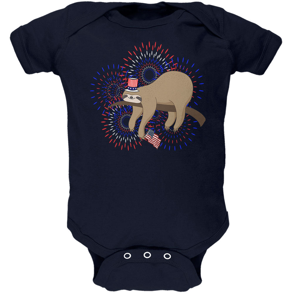 4th Of July Sloth Patriotic Cute Fireworks Soft Baby One Piece Baby One Piece 4th of July 0-3M Navy 