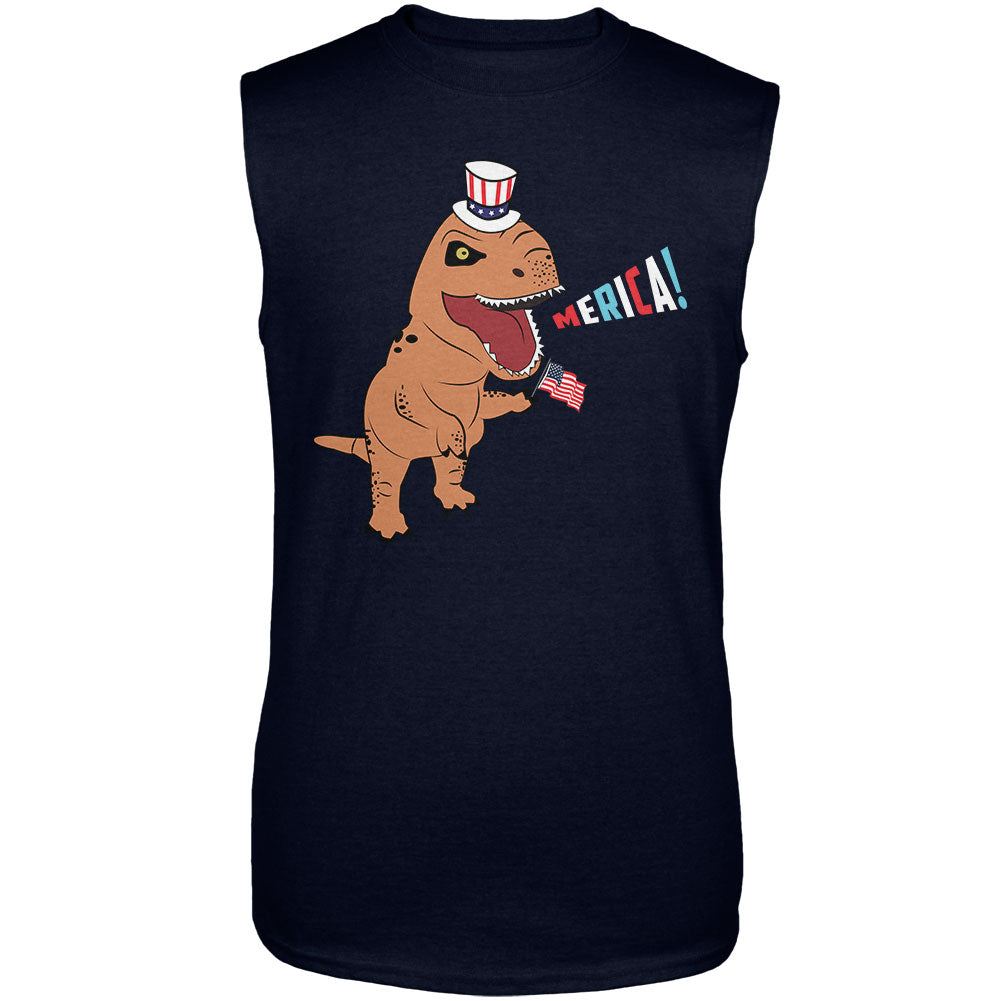 4th Of July Merica Patriotic T-Rex Dinosaur Mens Sleeveless Shirt Men's Tank Tops 4th of July 2XL Navy 