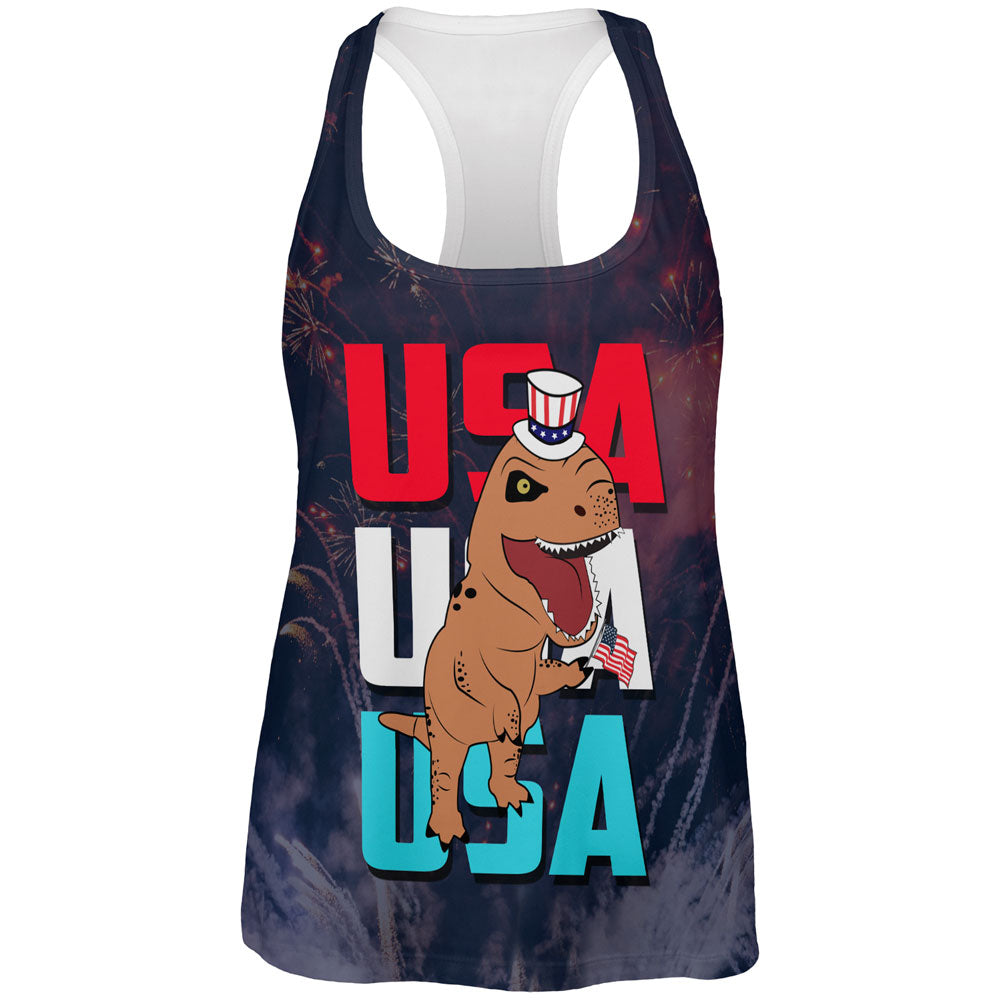 4th Of July USA Patriotic T-Rex All Over Womens Work Out Tank Top Women's Tank Tops 4th of July 2XL Multicolor 