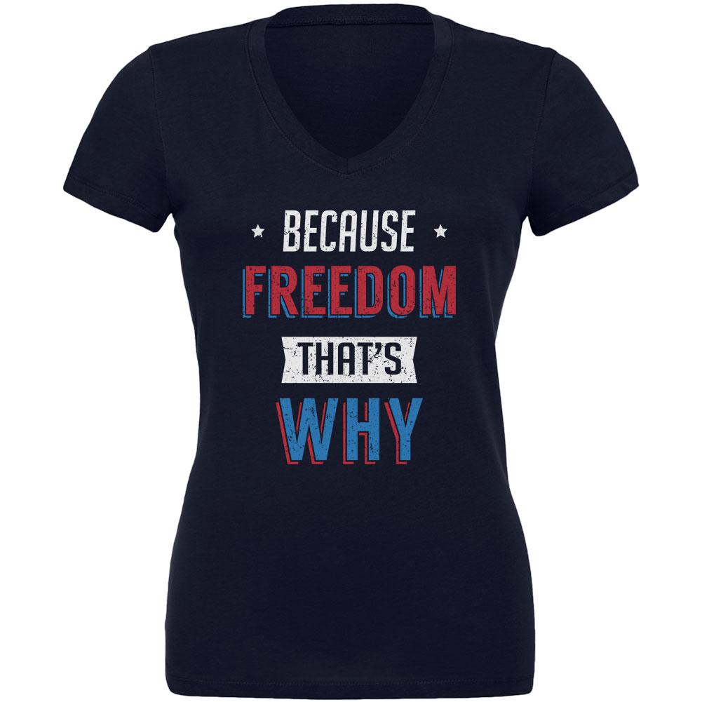 4th of July Because Freedom Juniors V-Neck T Shirt Juniors T-Shirts Old Glory 2XL Navy 