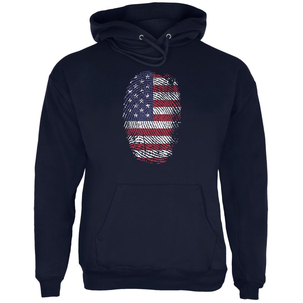 4th of July American Flag Pride Thumbprint Mens Hoodie Men's Hoodies Old Glory 2XL Navy 