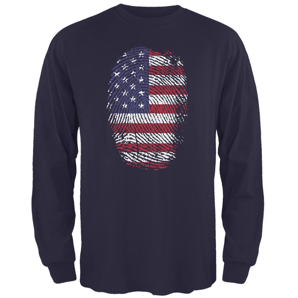 4th of July American Flag Pride Thumbprint Mens Long Sleeve T Shirt Men's Long Sleeves Old Glory 2XL Navy 