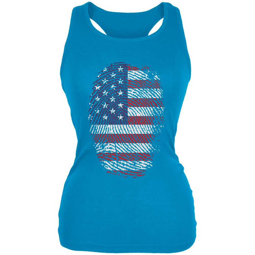 4th of July American Flag Pride Thumbprint Juniors Soft Tank Top Juniors Tank Tops Old Glory 2XL Turquoise 