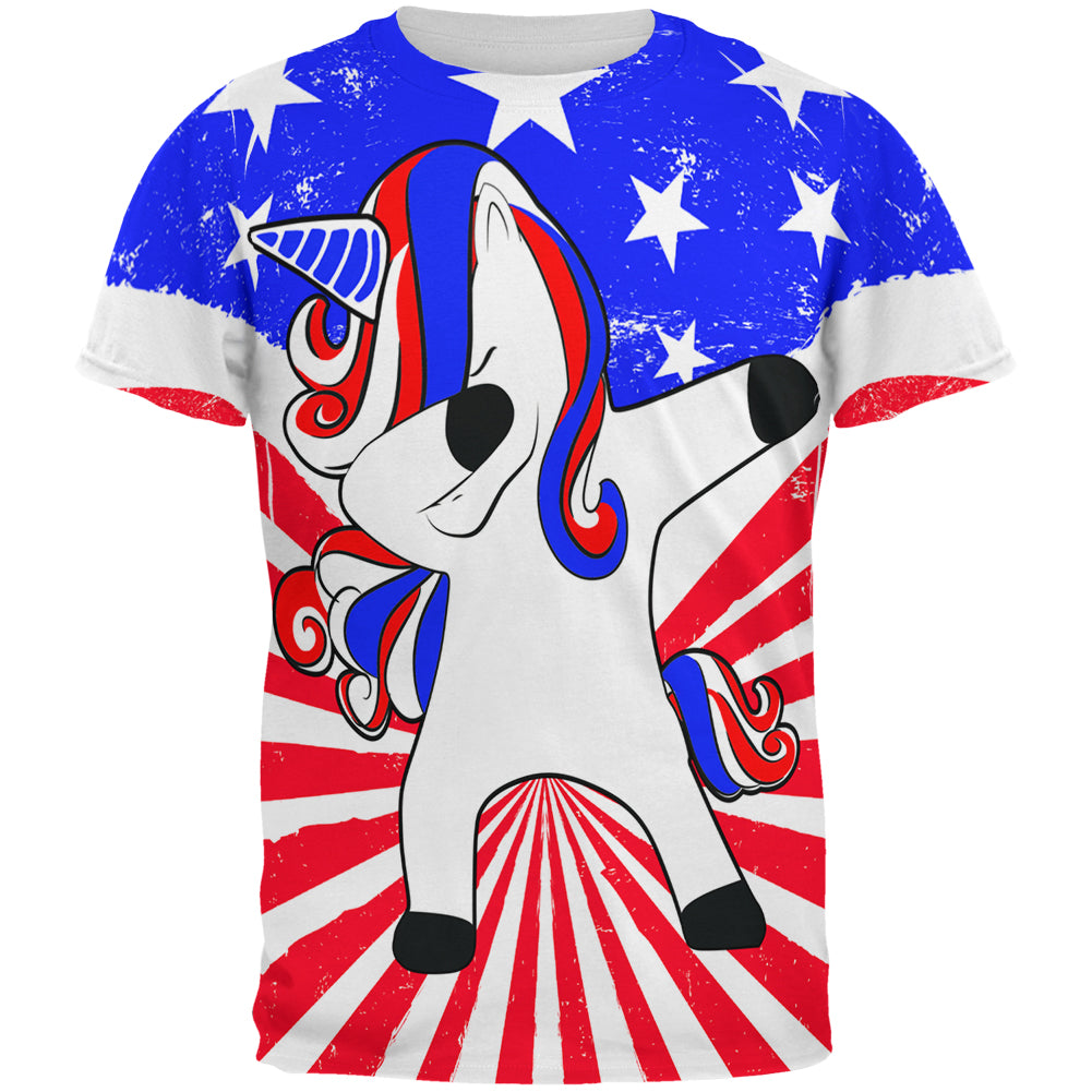 4th of July Dabbing Unicorn Americorn All Over Mens T Shirt Men's T-Shirts 4th of July 2XL Multicolor 