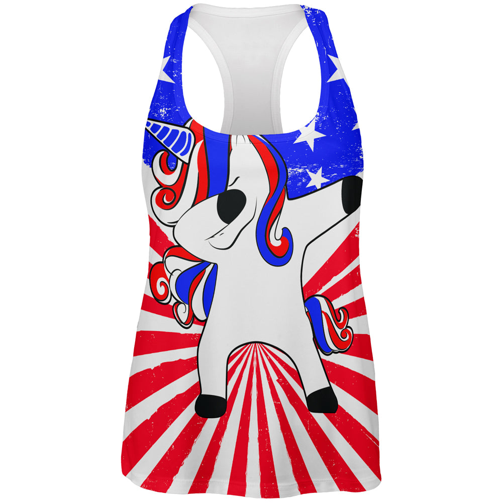 4th of July Dabbing Unicorn Americorn All Over Womens Work Out Tank Top Women's Tank Tops 4th of July 2XL Multicolor 