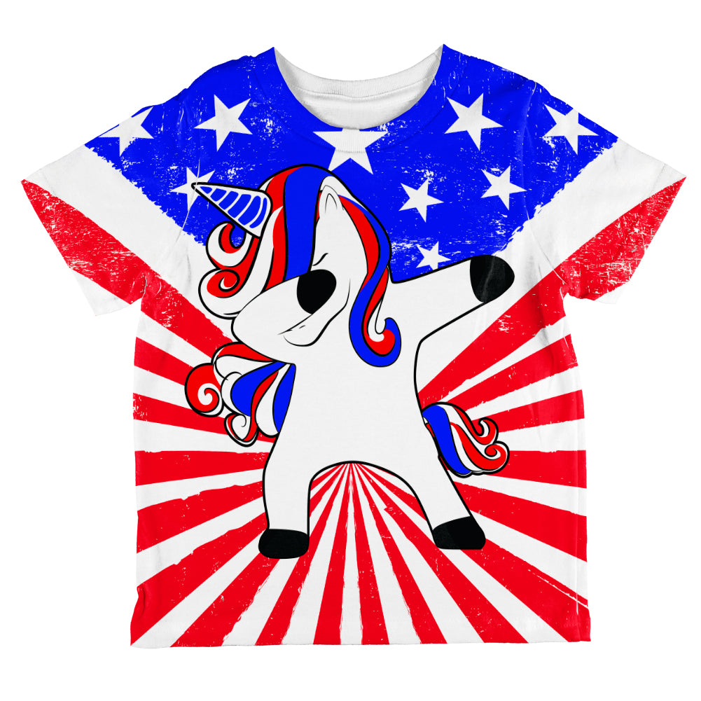 4th of July Dabbing Unicorn Americorn All Over Toddler T Shirt Toddler T-Shirts 4th of July 2T Multicolor 