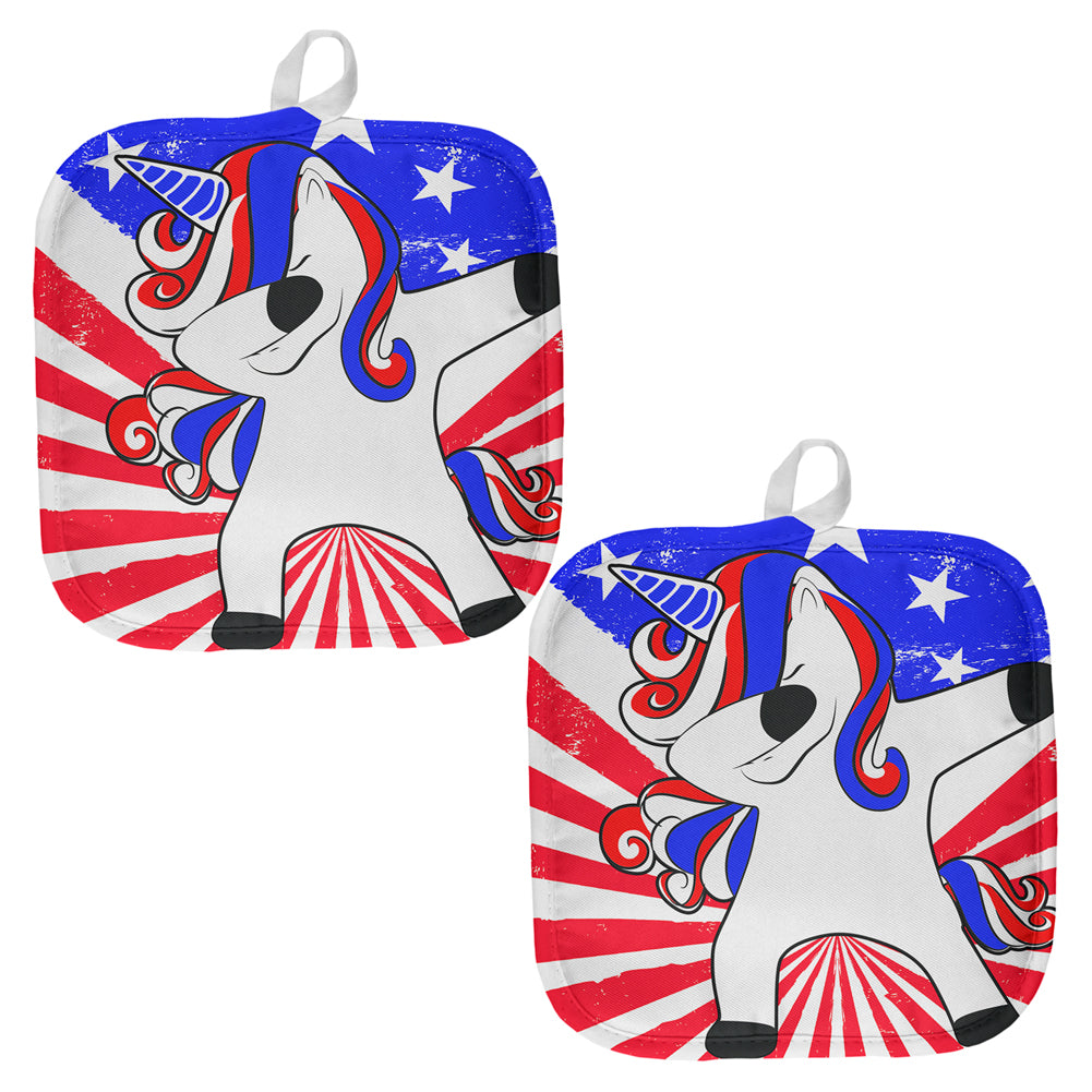 4th of July Dabbing Unicorn Americorn All Over Pot Holder (Set of 2) Pot Holders 4th of July OS Multicolor 