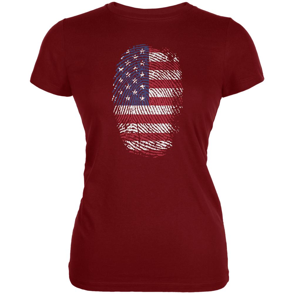 4th of July American Flag Pride Thumbprint Juniors Soft T Shirt Juniors T-Shirts Old Glory LG Garnet Red 