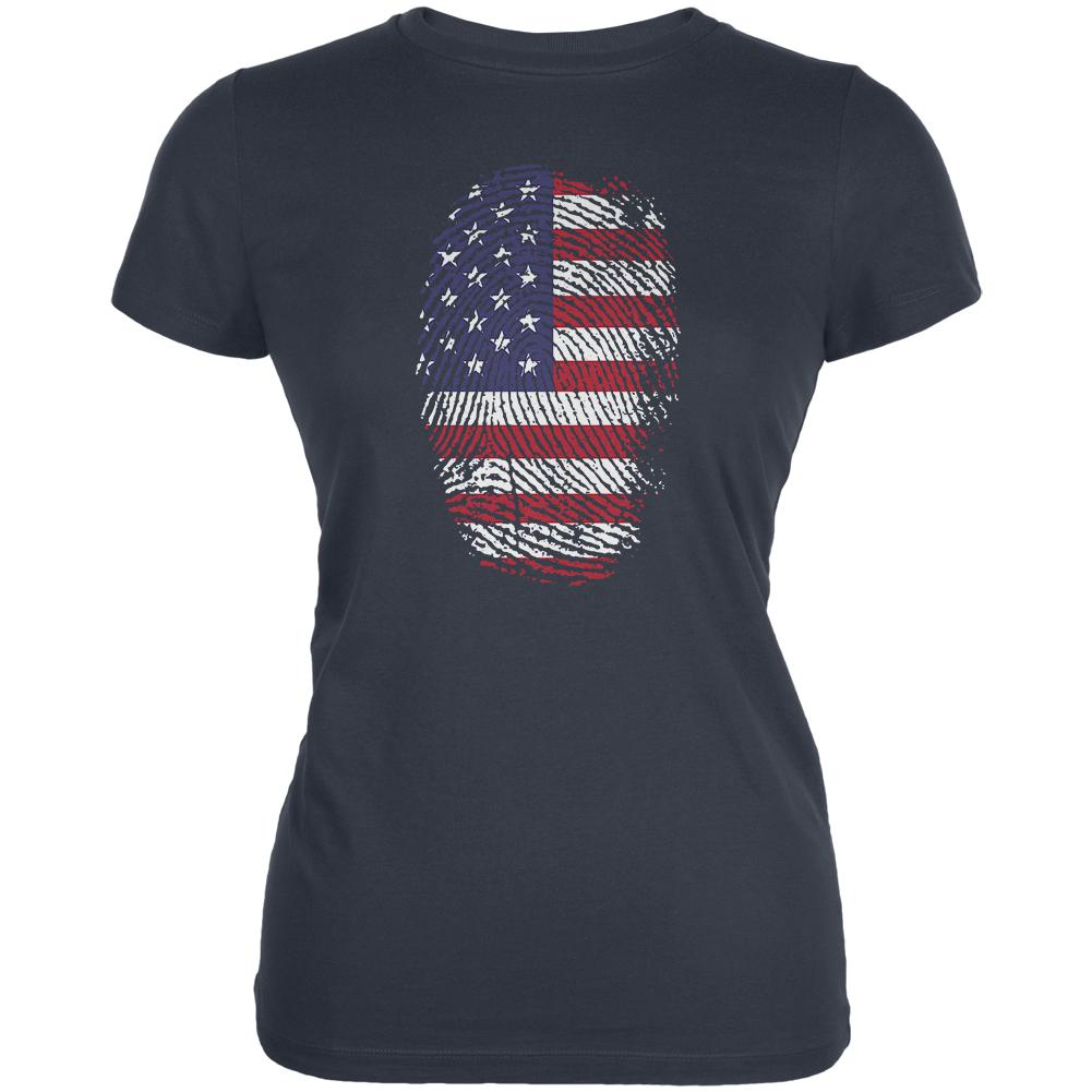 4th of July American Flag Pride Thumbprint Juniors Soft T Shirt Juniors T-Shirts Old Glory LG Indigo Blue 