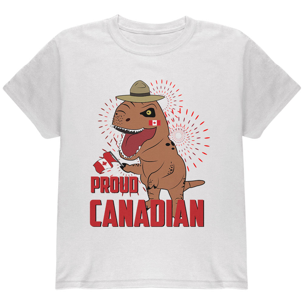 Canada Day Proud Canadian T-Rex Youth T Shirt Youth T-Shirts Old Glory YLG White 