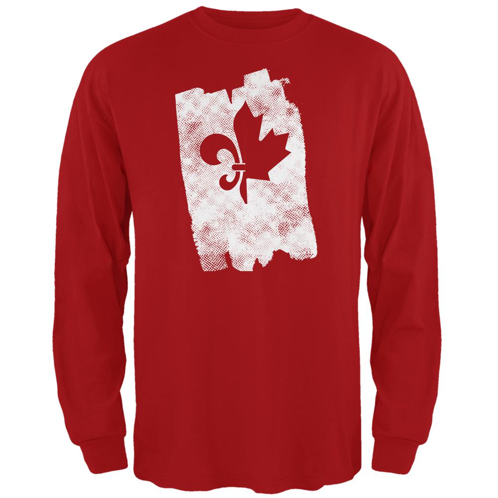 Graffiti French Canadian Fleur de Lis Maple Leaf Mens Long Sleeve T Shirt Men's Long Sleeves Old Glory 2XL Red 