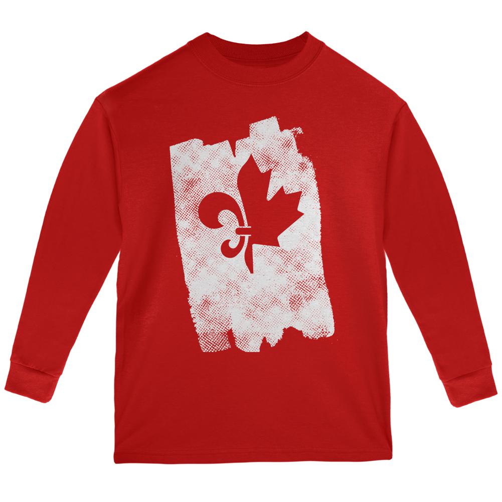 Graffiti French Canadian Fleur de Lis Maple Leaf Youth Long Sleeve T Shirt Youth Long Sleeves Old Glory LG Red 