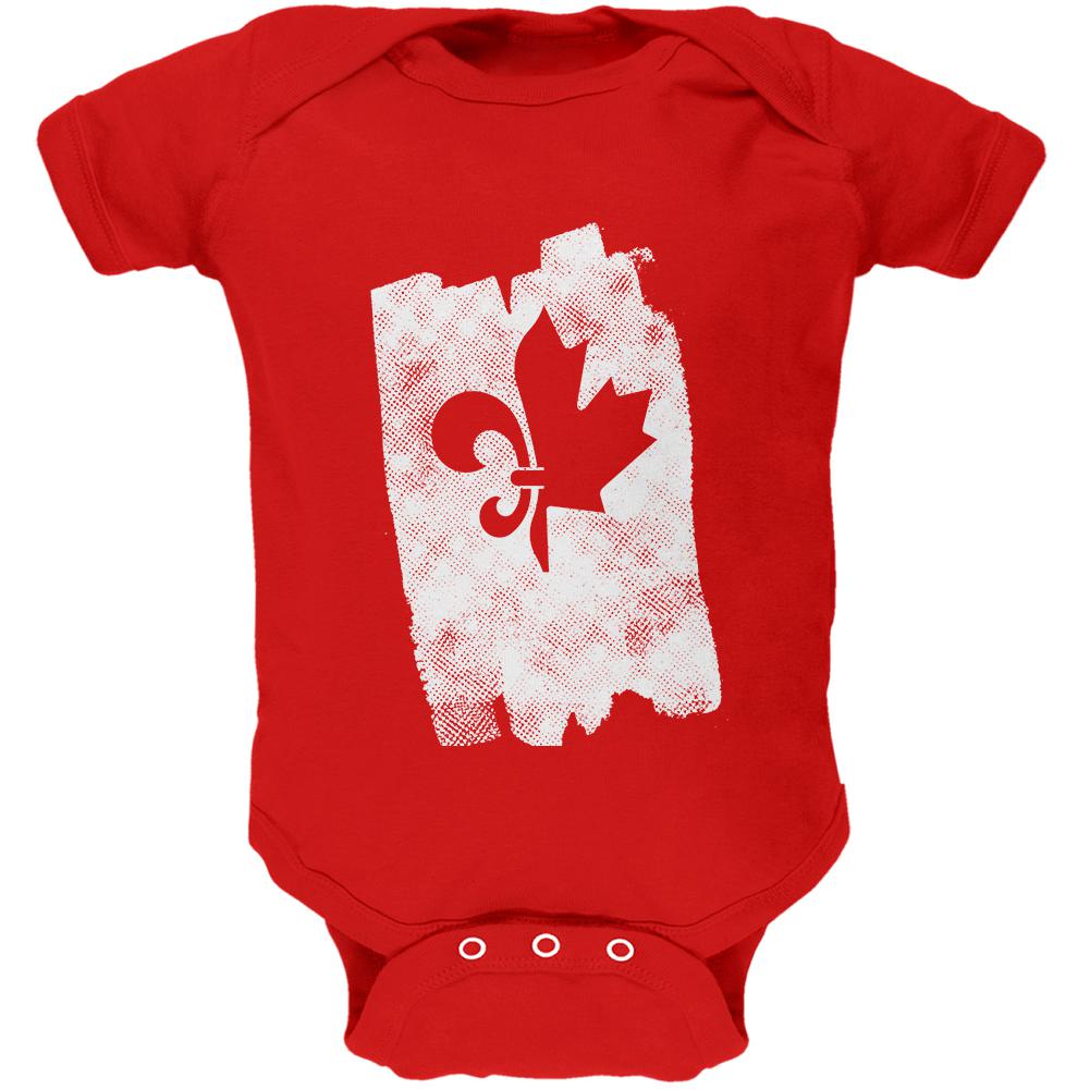 Graffiti French Canadian Fleur de Lis Maple Leaf Soft Baby One Piece Baby One Piece Old Glory 0-3M Red 