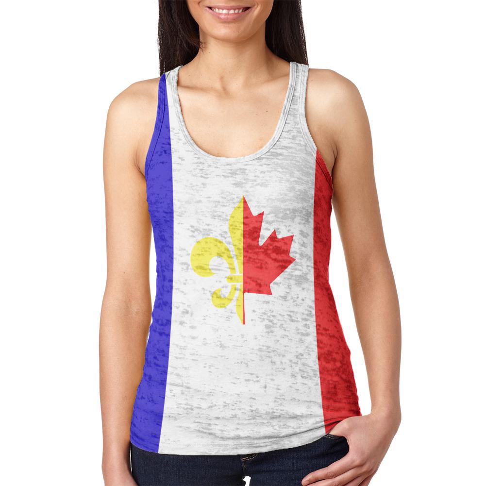 French Canadian Flag Juniors Burnout Racerback Tank Top Juniors Tank Tops Old Glory 2XL Multi 