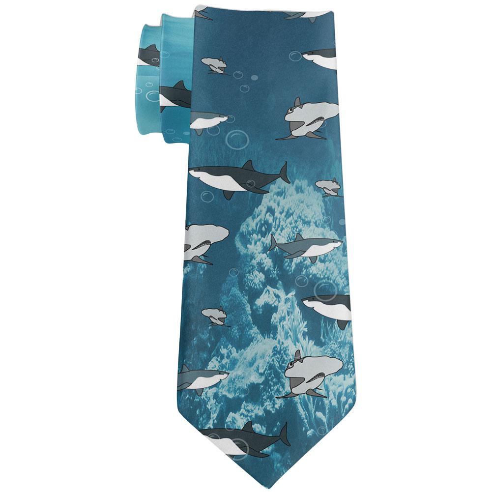 Shark Pattern Ocean All Over Neck Tie Men's Neck Ties Old Glory OS Multi 